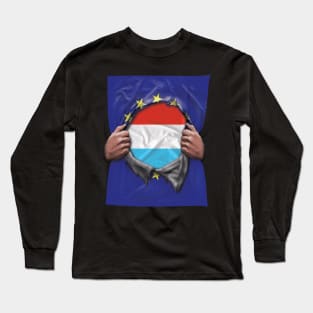 Luxembourg Flag European Union Flag Ripped Open - Gift for Luxembourgish From Luxembourg Long Sleeve T-Shirt